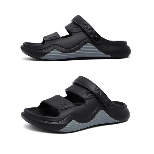 Rugged Walking Slide Sandals - Black+Grey